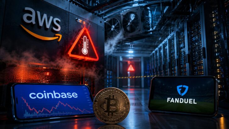 AWSのデータセンター障害によるCoinbaseなどへの影響を表現したイメージ画像