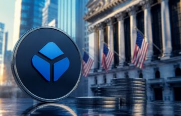 米国の金融街を背景に、Blockchain.comのIPO申請と仮想通貨企業の上場機運を表現したアイキャッチ画像