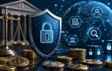 仮想通貨取引のコンプライアンス強化を示す盾や南京錠、法規制をイメージしたアイキャッチ