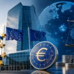 ECBとユーロ建てステーブルコインをイメージしたデジタル金融コンセプト画像