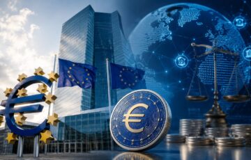 ECBとユーロ建てステーブルコインをイメージしたデジタル金融コンセプト画像