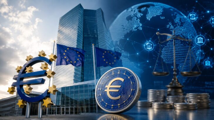 ECBとユーロ建てステーブルコインをイメージしたデジタル金融コンセプト画像