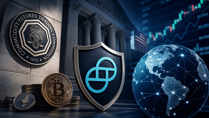 CFTCの規制と仮想通貨取引所ジェミニのデリバティブ事業拡大をイメージしたビジュアル