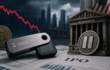 仮想通貨市場の低迷を背景に、レジャーのIPO延期を象徴するハードウェアウォレットと下落チャート