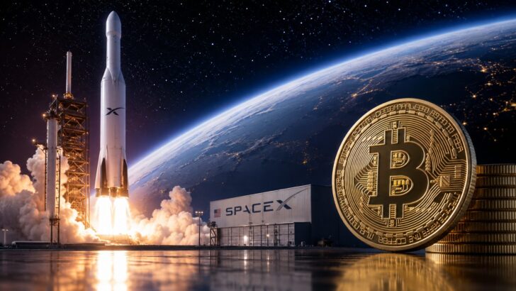 ロケット打ち上げとビットコインを組み合わせ、SpaceXのIPO申請書類で明らかになったBTC保有を表現したアイキャッチ画像