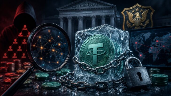 Tetherによる不正資金凍結と仮想通貨詐欺調査をイメージしたアイキャッチ