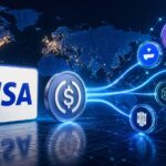 Visaと複数のブロックチェーンネットワークをつなぐステーブルコイン決済のイメージ