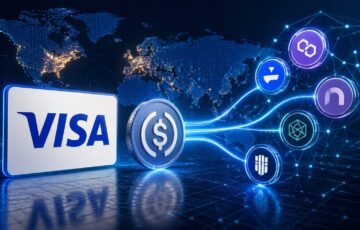 Visaと複数のブロックチェーンネットワークをつなぐステーブルコイン決済のイメージ