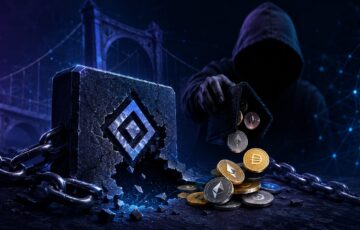 ひび割れたブロックチェーンの構造物と暗号資産を抜き取る人物が描かれた、DeFi不正流出を象徴する画像
