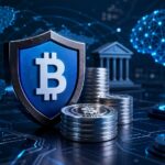 暗号資産の保管・決済・ステーブルコイン・AIインフラを象徴する盾やコイン、ネットワークが描かれたイメージ
