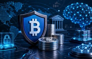 暗号資産の保管・決済・ステーブルコイン・AIインフラを象徴する盾やコイン、ネットワークが描かれたイメージ