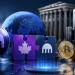 KrakenとMapleの提携によるオンチェーン型仮想通貨融資モデルを表す、金庫、仮想通貨、金融機関、デジタルネットワークのイメージ