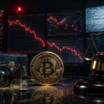 BitMEXの強制清算を巡る訴訟を表現した、ビットコインと裁判のイメージ