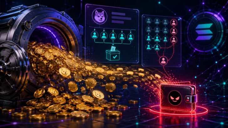 BonkDAOのガバナンス提案を通じた資金流出をイメージした暗号資産トレジャリーと投票システムのアイキャッチ画像