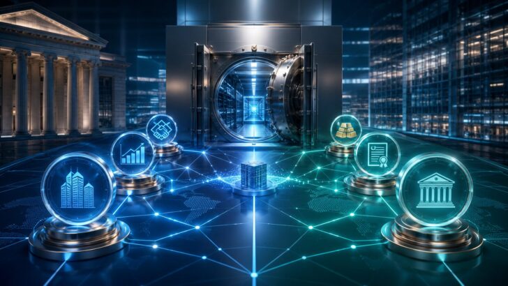DTCCによる証券トークン化試験を表現した、金融機関とデジタル資産を結ぶブロックチェーンネットワーク