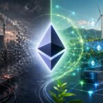 イーサリアムのマージによる電力消費削減を、PoWとPoSの対比で表現したイメージ