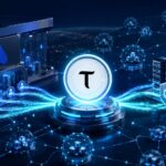 MEXCとBittensorをつなぐネットワーク上にTAOトークンとバリデーター設備を描いたイメージ