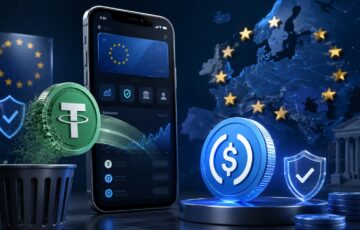 欧州規制を背景にUSDTの取り扱い縮小とUSDCへの移行を表現したイメージ