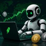 AIエージェントが仮想通貨市場を分析し、自動取引を行うイメージ