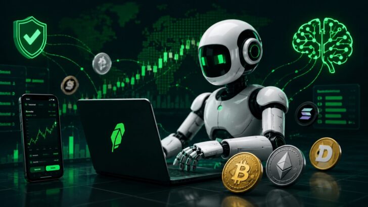 AIエージェントが仮想通貨市場を分析し、自動取引を行うイメージ