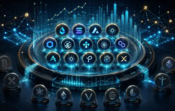 複数の仮想通貨を収益性や流動性に基づいて選別するデジタル資産指数を表現したイメージ。