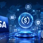 Visaの決済ネットワークと銀行、ステーブルコインの連携を表現したイメージ