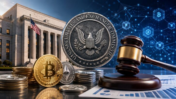 SECによる仮想通貨規制枠組みと資金調達免除を表現したイメージ