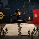 BinanceとRedotPayの訴訟をイメージした、決済カードと天秤、裁判槌を配置したビジュアル