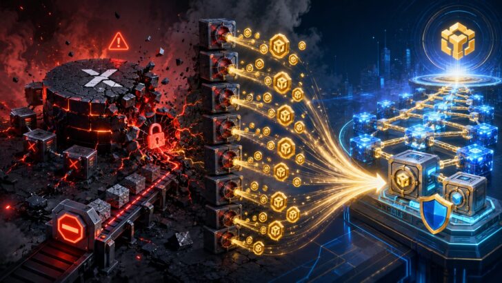 不正利用で停止したBounceBit ChainからBNB ChainへBBトークンを移行する様子を表現したイメージ