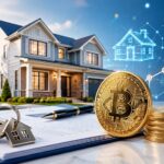 住宅とビットコイン、住宅ローン契約書を組み合わせたビットコイン担保住宅ローンのイメージ