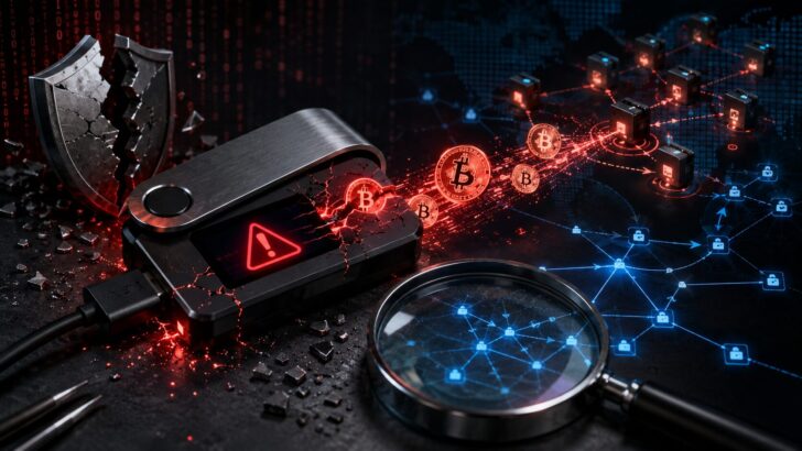 脆弱性を悪用され、ビットコインが複数のアドレスへ流出するハードウェアウォレットのイメージ