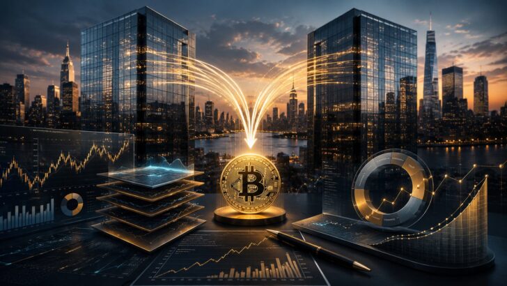 ゴールドマン・サックスによるNEOS買収とビットコイン収益ETF事業の拡大を表現した金融市場のイメージ