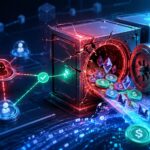 ガバナンス上の脆弱性を悪用され、仮想通貨が流出するDeFi金庫を表現したイメージ