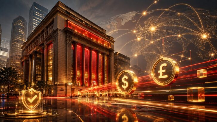 銀行建物と米ドル・英ポンドのデジタルトークン、世界を結ぶ送金ネットワークで表現したウェルズ・ファーゴのトークン化預金サービス
