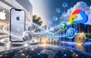 AppleとGoogleの決済・クラウド事業と、ステーブルコインやWeb3技術のつながりを表現したイメージ