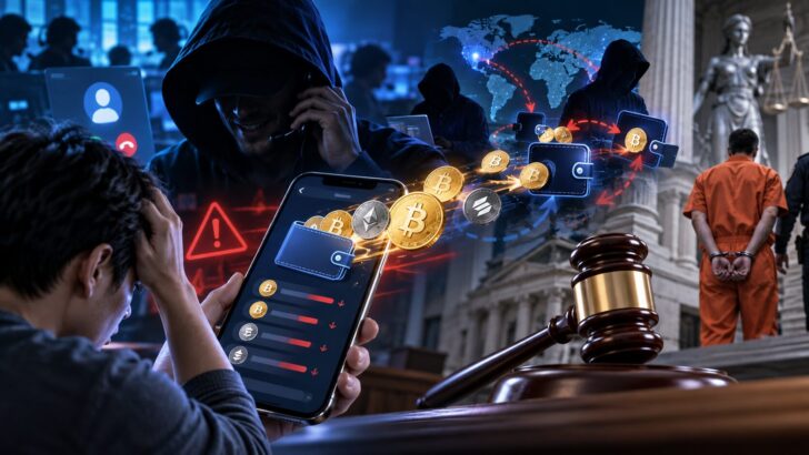 コインベースのなりすまし詐欺と仮想通貨の不正送金、裁判による判決を表現したイメージ