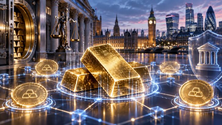 英国FCAが検討するトークン化された金の規制と、ロンドン金融市場を表現したアイキャッチ画像