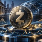 グレースケールによるZcash連動の高利回りETF申請をイメージした、ZECコインと金融チャートを描いたビジュアル
