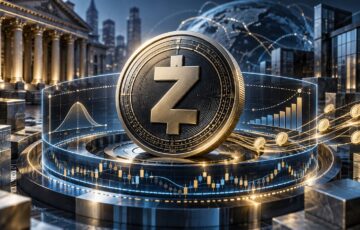 グレースケールによるZcash連動の高利回りETF申請をイメージした、ZECコインと金融チャートを描いたビジュアル