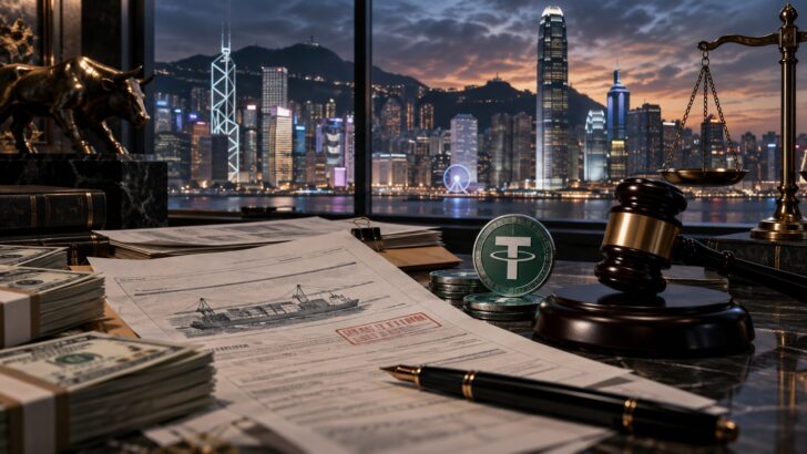 香港でUSDTによる贈収賄事件に関与した元銀行員の有罪判決を表現したアイキャッチ
