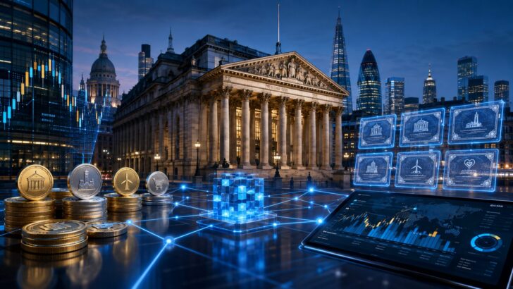 LSEとPaywardによる英国株100銘柄のトークン化を表現したイメージ