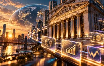NYSEとBlockchain.comによるトークン化株式と24時間365日取引構想を表現したイメージ
