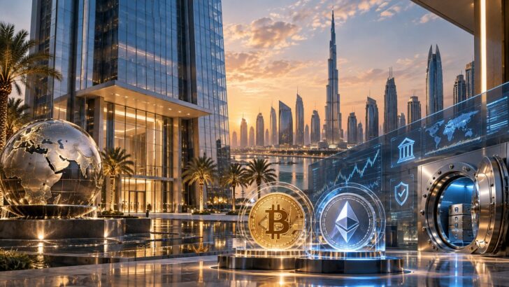 UAEで機関投資家向けにビットコインとイーサリアムの現物取引を開始したスタンダードチャータード銀行を表現したイメージ