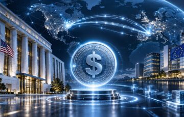 US BankのUSBDCによる北米と欧州間の国境越え決済とStellarネットワークを表現したイメージ