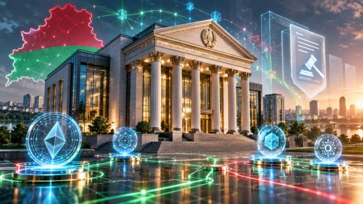 ベラルーシで初の仮想通貨銀行2行が登録され、新たな規制制度の下で銀行と仮想通貨サービスの統合が進むイメージ