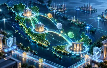 シンガポール、マレーシア、タイを結ぶデジタル金融ネットワークと、ステーブルコインによる国境を越えた決済を表現したイメージ