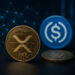 USDCとXRPのコインを象徴するリアルなアイキャッチ画像