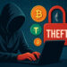 ブラジル中央銀行のハッキング事件を象徴する、仮想通貨のアイコンと赤い南京錠、ノートパソコン、フードを被った人物が描かれたサイバー攻撃のイラスト