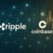 RippleとCoinbaseのロゴを中央に配置し、背後に抽象的なネットワークとデータビジュアルを描いたアイキャッチ画像