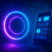 PlasmaChainとBase Appを象徴する未来的なビジュアル。スマートフォンと発光するプラズマリング、ブロックチェーンネットワークを背景に描いたデジタルイメージ
